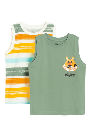 2 débardeurs - Blanc et vert olive