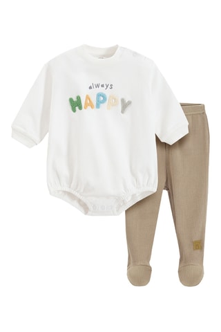 Body et pantalon - Blanc et taupe