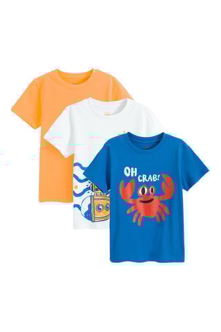 3 t-shirts -  Orange, bleu roi et blanc