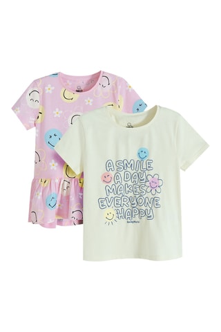 2 t-shirts Smiley -  Rose et blanc