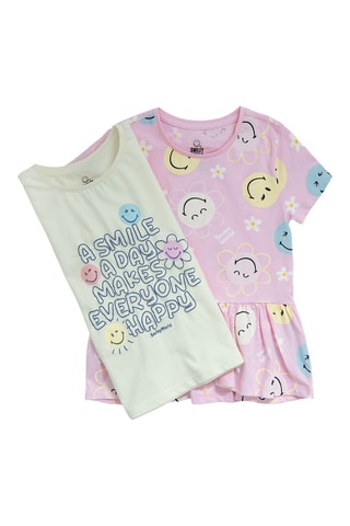 2 t-shirts Smiley -  Rose et blanc