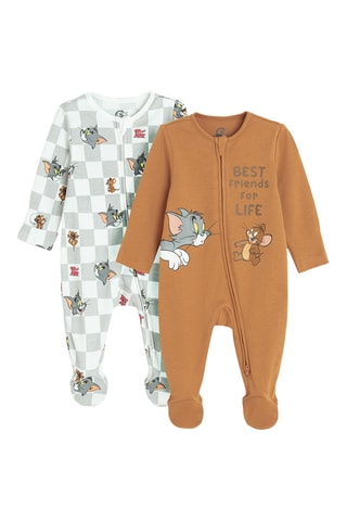 2 grenouillères Tom et Jerry -  Gris clair et marron