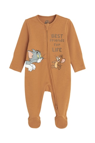 2 grenouillères Tom et Jerry -  Gris clair et marron