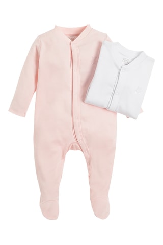 2 grenouillères en coton biologique -  Rose et blanc