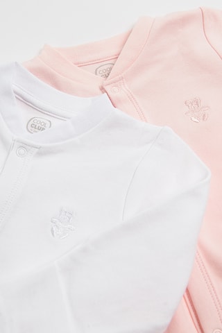 2 grenouillères en coton biologique -  Rose et blanc