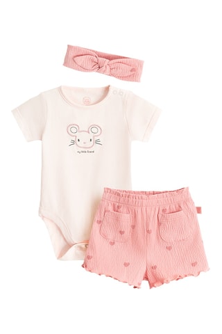 Ensemble 3 pièces - Saumon et blanc