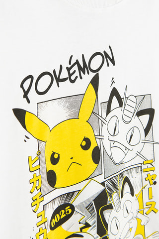T-shirt Pikachu et Miaouss Pokémon - Blanc et jaune