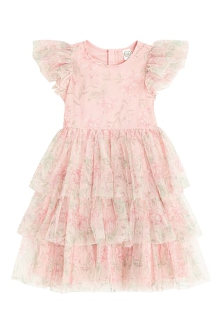 Robe volantée - Beige et rose poudré