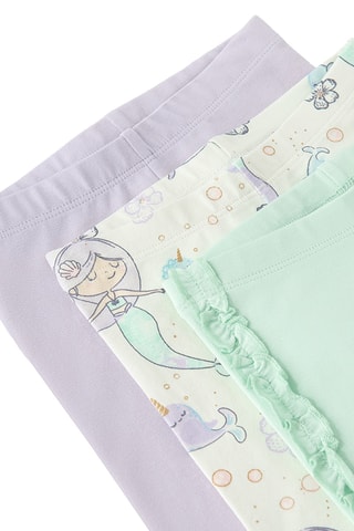 3 leggings - Mauve, blanc et vert clair