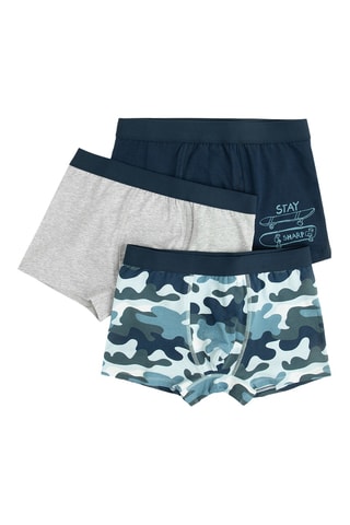3 boxers - Gris clair chiné et bleu marine