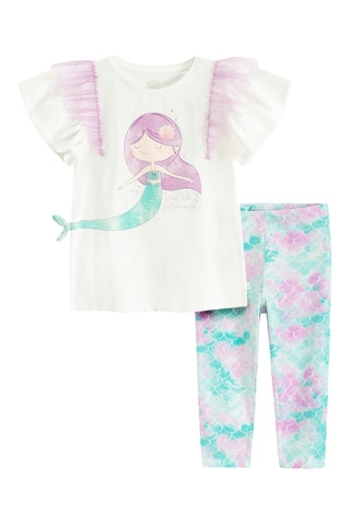 T-shirt et legging - Blanc et turquoise