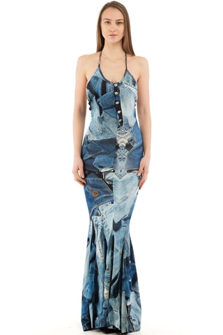 Vestido de tubo - Blanco, negro y azul