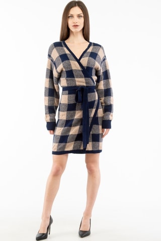 Vestido cruzado de lana y cachemir - Azul