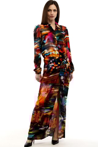 Vestido camisero - Blanco, negro y azul