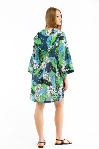 Caftán con capucha - Azul y verde