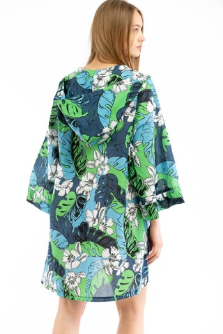 Caftán con capucha - Azul y verde