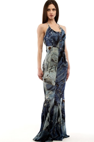 Vestido largo - Blanco, negro y azul