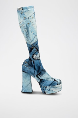 Bottes plateformes en cuir - Blanc, noir et bleu