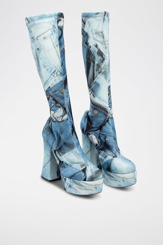 Bottes plateformes en cuir - Blanc, noir et bleu