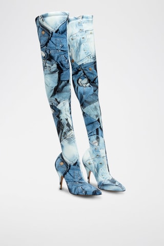 Cuissardes en cuir - Blanc, noir et bleu