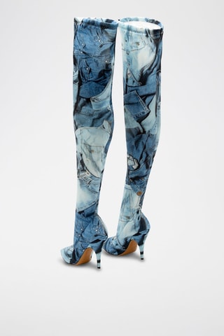 Cuissardes en cuir - Blanc, noir et bleu