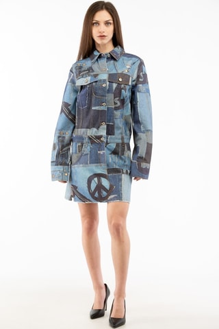 Robe chemise - Blanc, noir et bleu