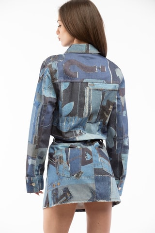 Robe chemise - Blanc, noir et bleu