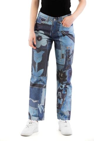 Pantalon droit - Blanc, noir et bleu