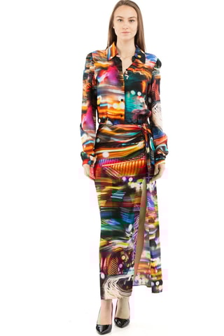 Vestido camisero - Blanco, negro y azul