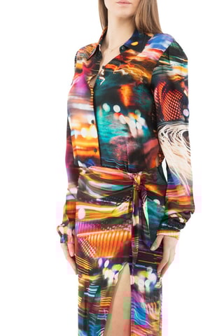 Vestido camisero - Blanco, negro y azul