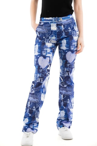 Pantalon droit en laine - Blanc et bleu