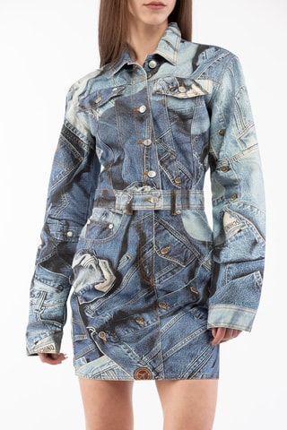 Vestido camisero de lana - Blanco, negro y azul