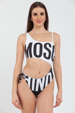 Bañador asimétrico - Blanco, negro y rosa