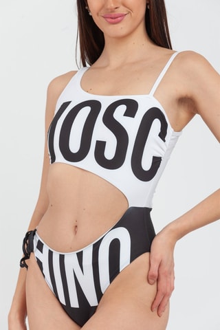 Bañador asimétrico - Blanco, negro y rosa