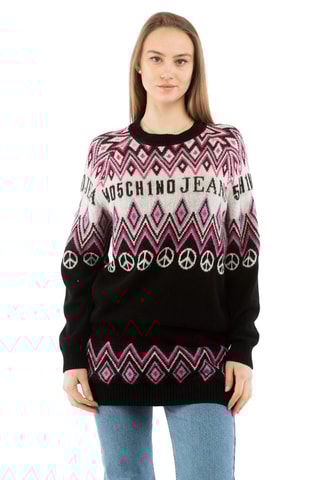 Jersey de lana y cachemir - Blanco, negro y rosa