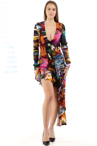 Vestido asimétrico - Blanco, negro y azul