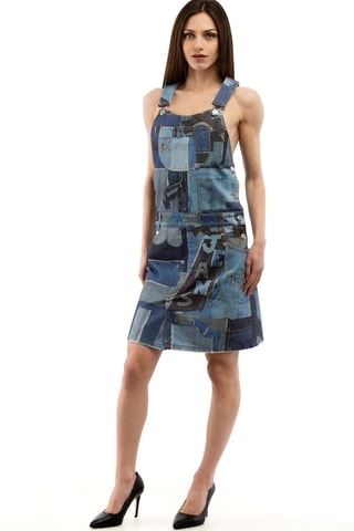 Robe salopette - Blanc, noir et bleu