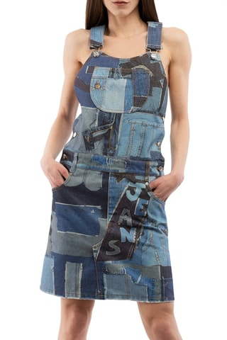 Robe salopette - Blanc, noir et bleu