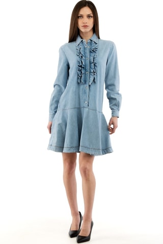 Vestido camisero de lana - Azul