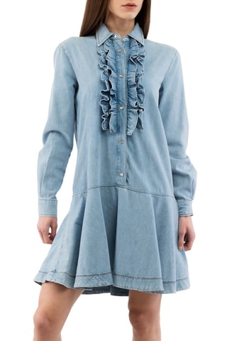 Vestido camisero de lana - Azul