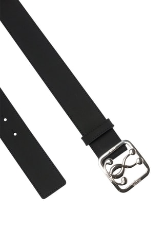 Cinturón de piel bovina - Negro y plateado