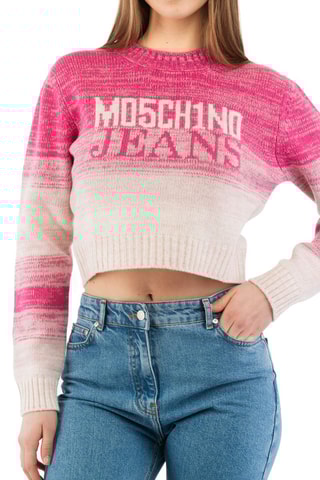 Jersey corto de lana - Blanco y rosa