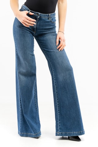 Vaquero wide leg de tiro alto - Azul y amarillo