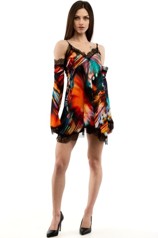 Vestido evasé - Blanco, negro y azul