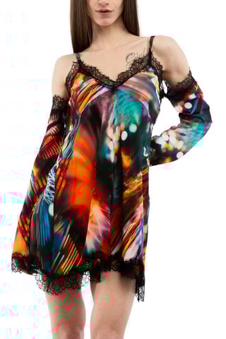 Vestido evasé - Blanco, negro y azul