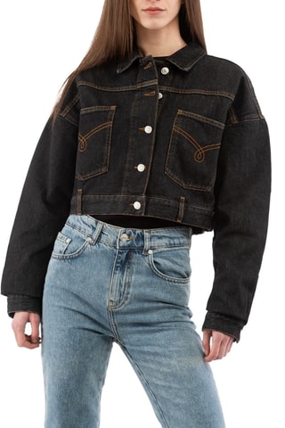 Veste crop top en jean - Noir