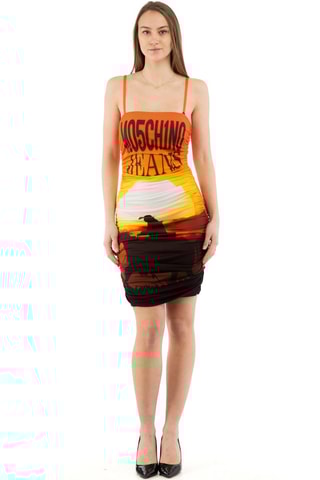 Vestido de tubo - Blanco, negro y naranja