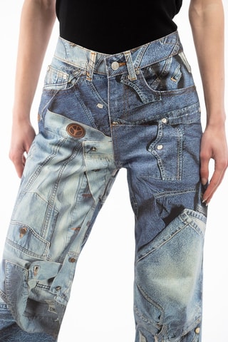 Pantalon droit - Blanc, noir et bleu