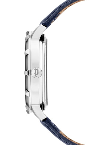 Montre à quartz en cuir - Bleu marine et argenté