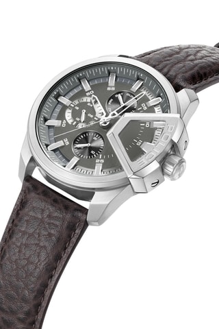 Montre à quartz en cuir - Marron et argenté